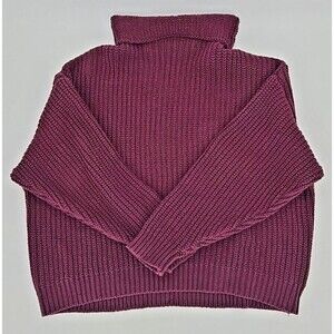 Free People Chunky Knit Roll Neck Womens Oversized S Sweater Red-Purple Baggy